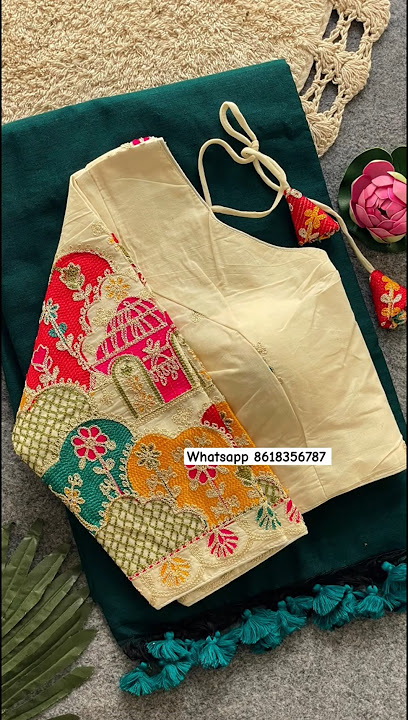 1149 Khadi Cotton Saree With Stitched Blouse #sareelove #blousedesign #cottonblousedesign