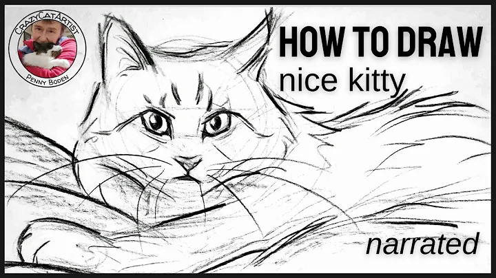 Watch the video about How to Draw Cat Laying Down Fluffy Longhair Maine Coon or Norwegian Forest, side view facing forward