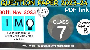 Maths Olympiad class 7 set B 2023-24 Question Paper | SOF math Olympiad class 7 paper | SOF IMO