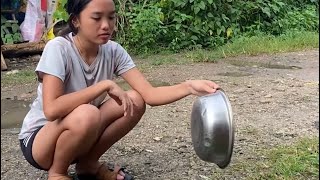 Rural Girl Philippines  Feeding Chickens Morning Life In Davao