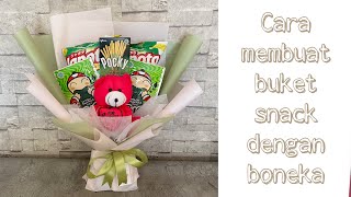 TUTORIAL BUKET SNACK DENGAN BONEKA | MEMBUAT BUKET JAJAN