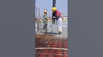 The process of pouring the floor slab on the construction site