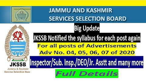 JKSSB Changed & Notify the New Syllabus for each posts of Various Advt