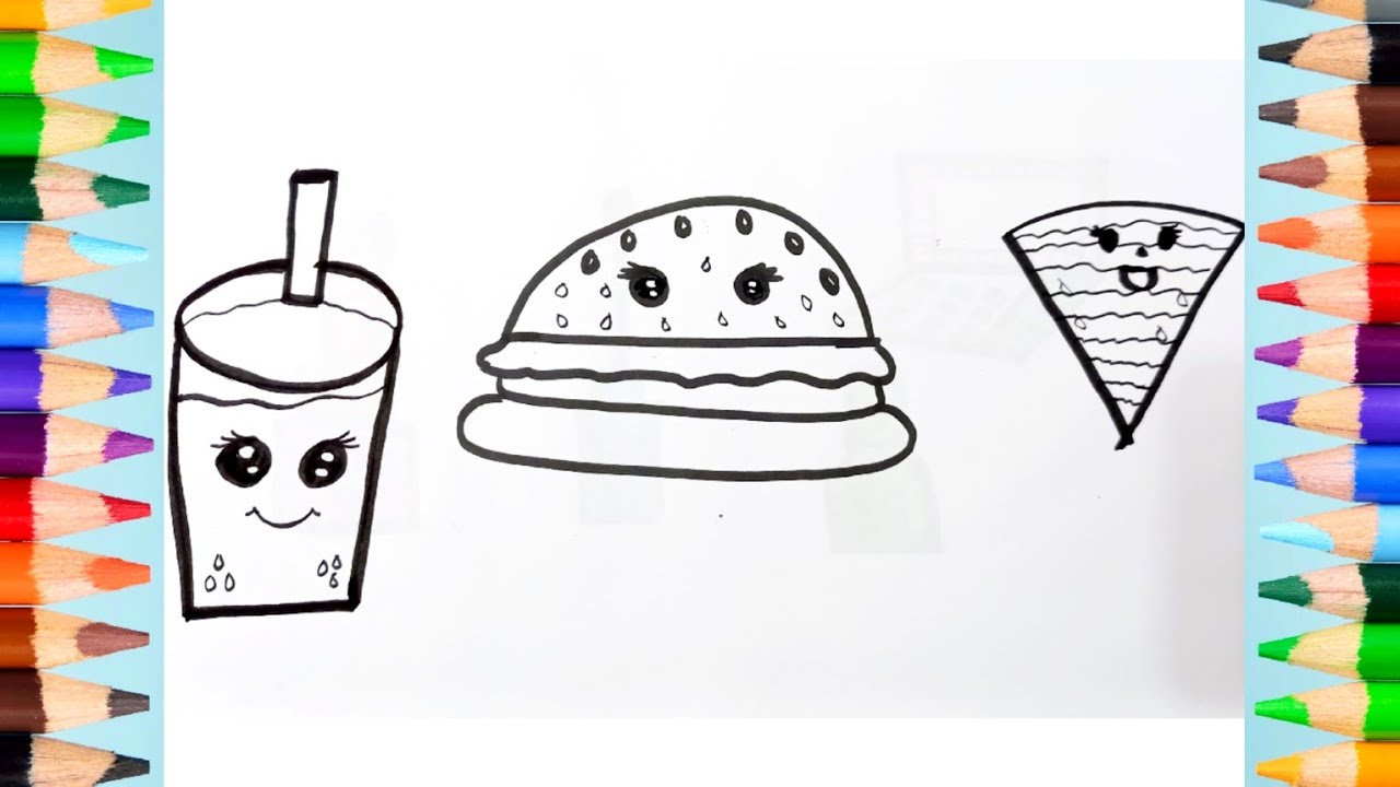 How To Draw Fast Food 🍔🍕🌭🍟Drawing And Coloring Cute Fasts🌈🌟Drawing For ...