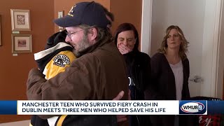 Teen who survived fiery crash meets rescuers