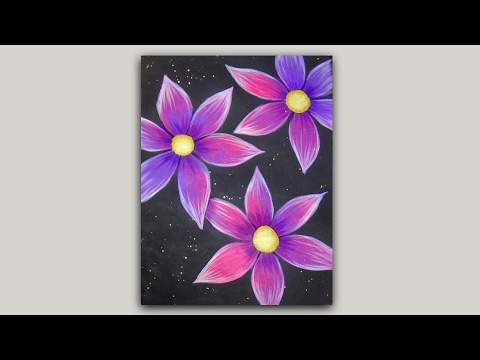 Acrylic Painting Pink and Purple Flowers with a Black Background - YouTube