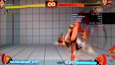 SF4 Chun-Li Mid Stage Full Ultra 31 Hit Combo 526 Damage
