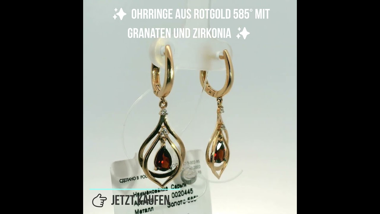 Ohrringe Rotgold 585° mit Granaten und Zirkonia 