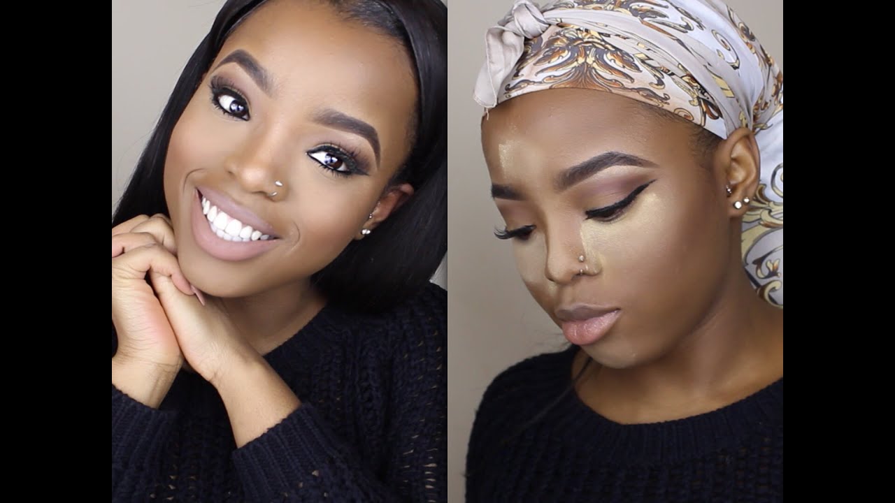 NATURAL NUDE MAKEUP TUTORIAL HOW TO HIGHLIGHT CONTOUR ON DARK