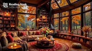Tranquil Fall Jazz at Woodland Reading Nook 🍂 Gentle Jazz Music & Warm Fireplace for Study & Relax