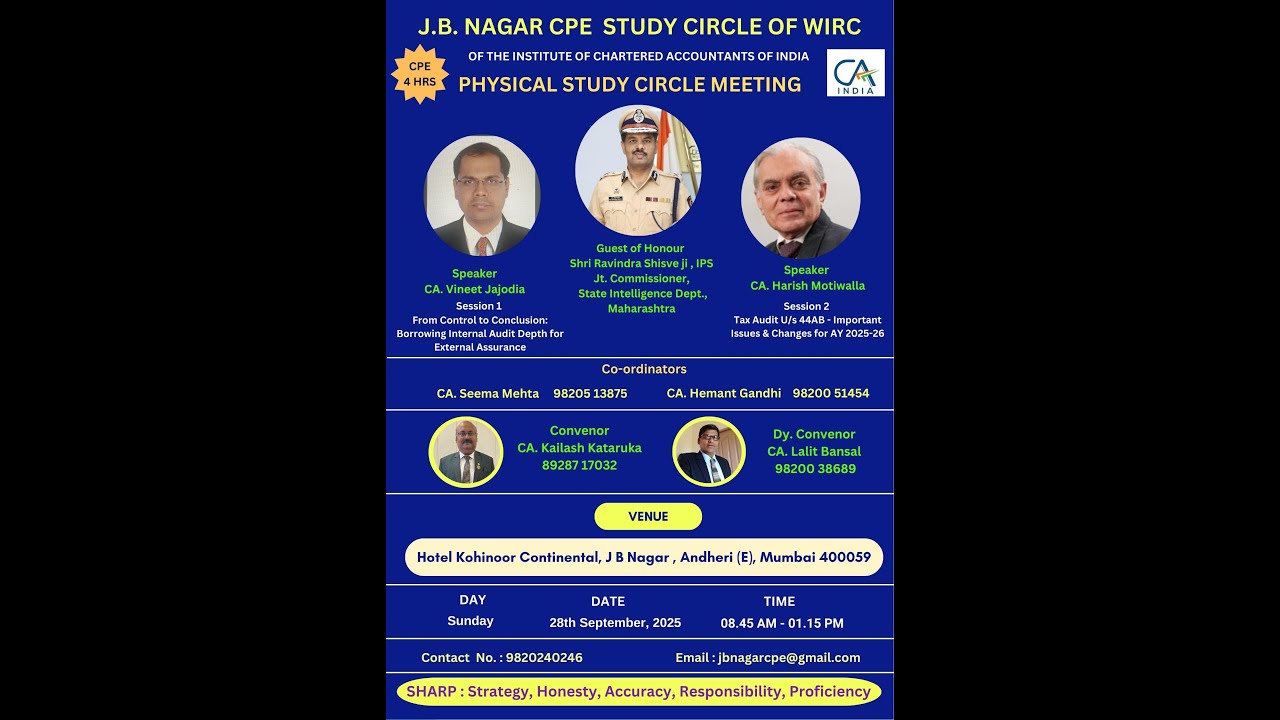 28 September 2025 Tax Audit Us 44AB   Important Issues & Changes for AY   CA Harish Motiwalla