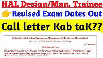 HAL Design/Management Trainee Written Exam Dates & Call letter Date Out