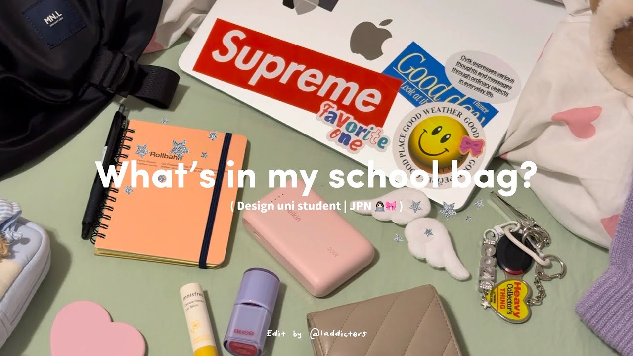 What’s in my school bag?👩🏻‍💻♥️ デザイン大学生のカバンの中身 | ポーチの中身,カメラ紹介,Japanese,design uni student