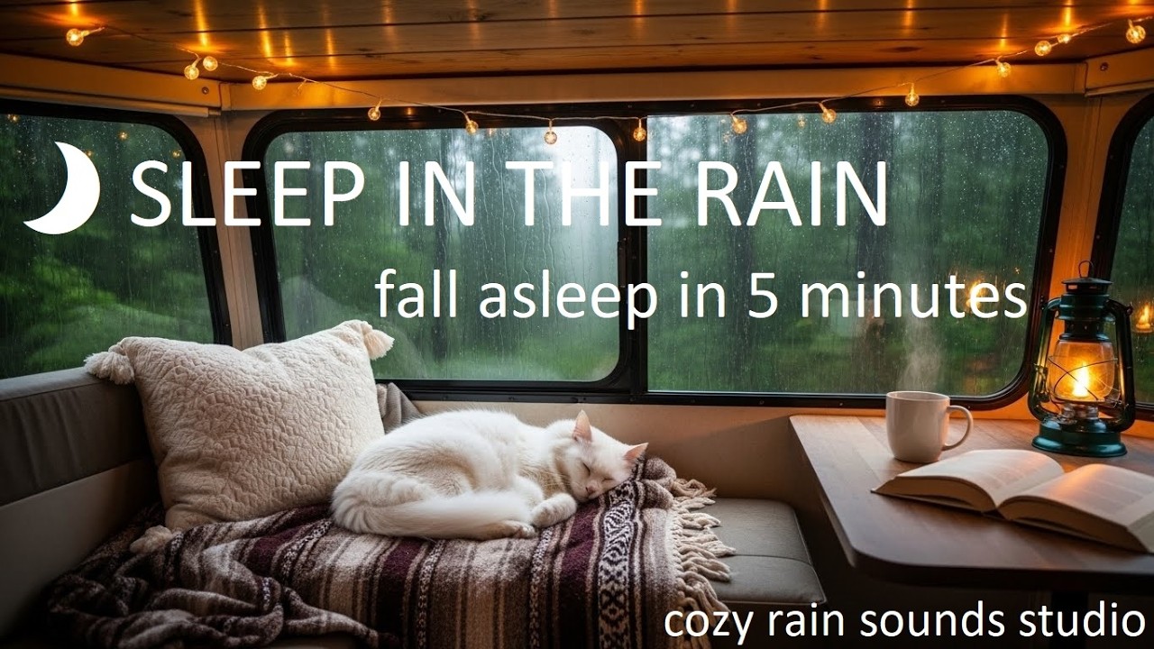 Gentle Rain And Cat Sleeping Peacefully In A Caravan 8 hrs | Cozy Rain Sounds for Sleep & Relaxation