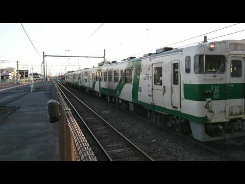 早朝の烏山線、烏山色キハ40の３連。