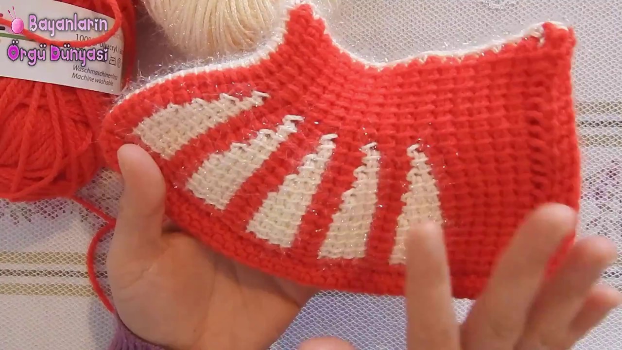 Tunus İşi Güzel Patik Modeli | Tunus Patik Yapımı |  Tığ İşi Örgü Modelleri