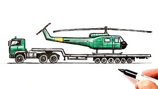 How to draw a Truck that carries a Helicopter