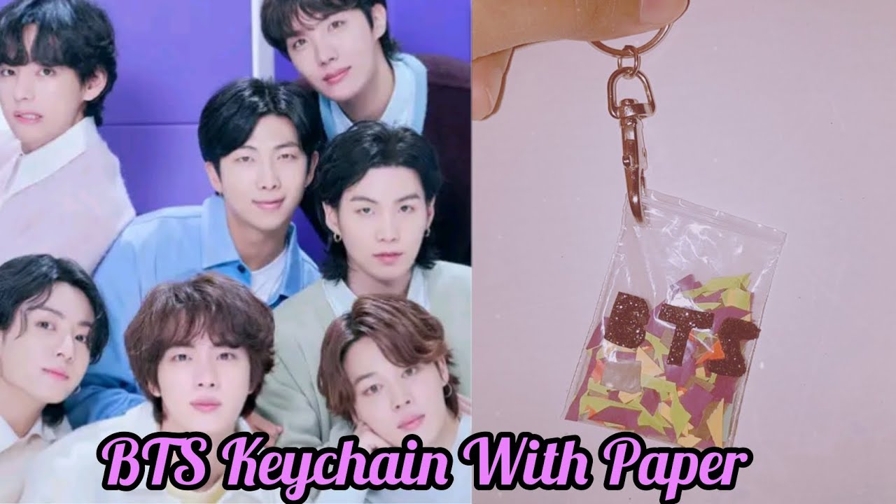 BTS Keychain with paper DIY BTS Keychain Paper Craft 💜 btskeychain