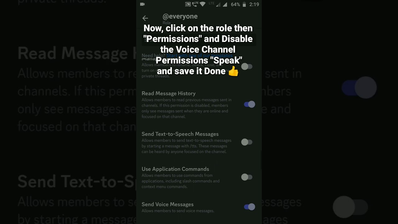 How to Disable Voice Channel  Permissions Speak in a role in Discord Mobile 
