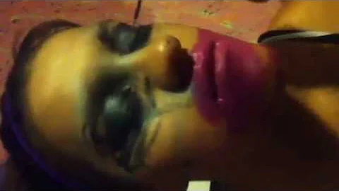 Doing my cousin's make-up..blindfo...