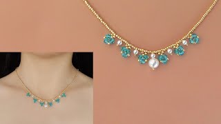 DIY Elegant Princess Style Beaded Necklace with Pearls & Crystal Bicones. How to Make Beaded Jewelry