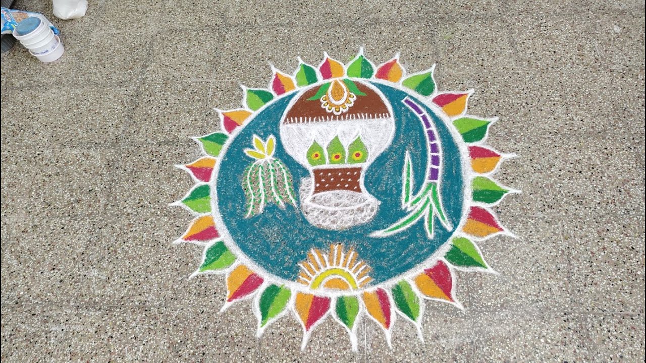 🌾 அழகிய பொங்கல் கோலம் | Pongal Kolam in Tamil | Azhagiya Pongal Kolam | Traditional Vaasal Kolam