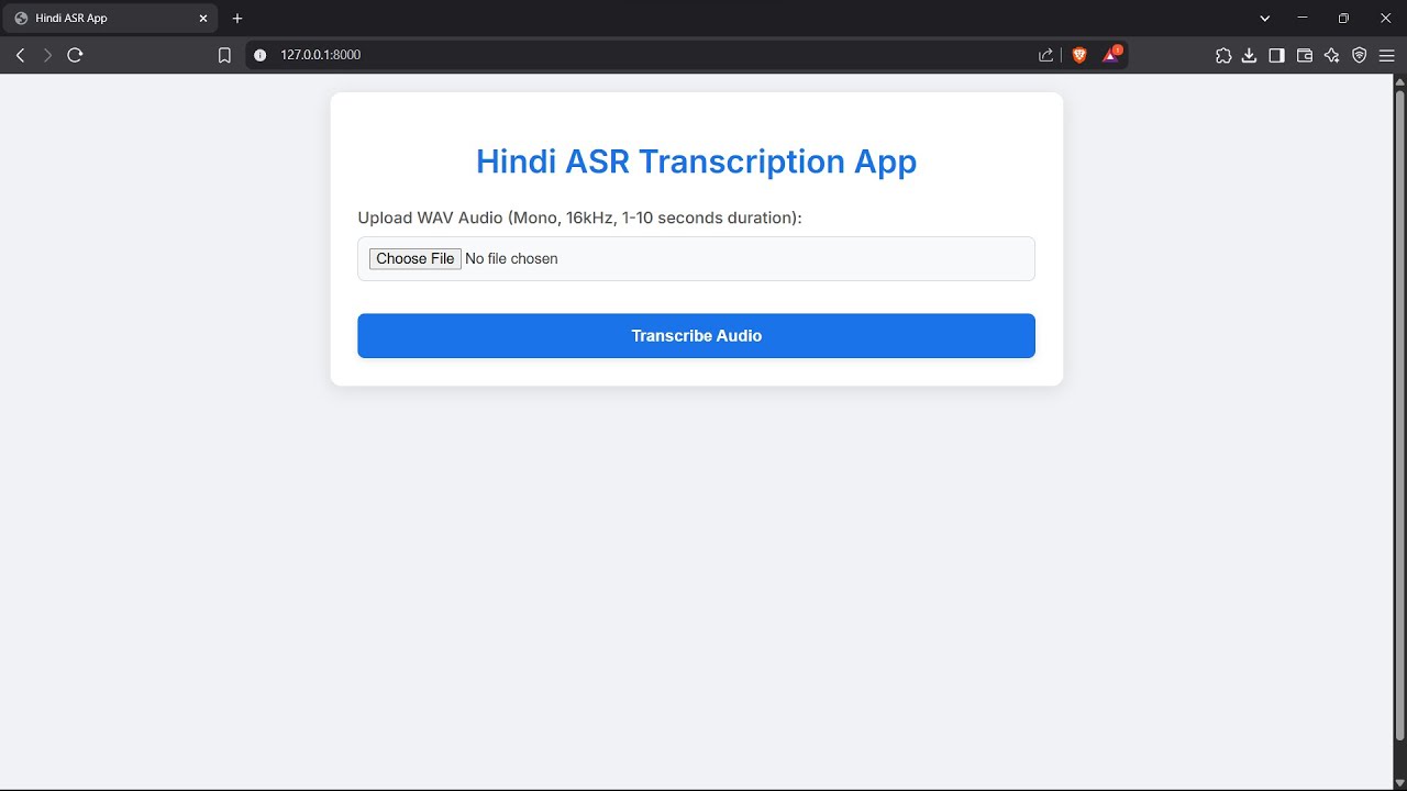 Hindi ASR FastAPI Application - YouTube