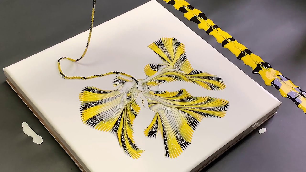 Fluid Art! String Pulling 1,2,3,4 CHAINS! 4 BEES 4 Beginners! Acrylic ...
