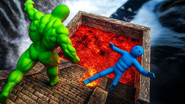 Mega Ramp Fall Into LAVA!  Extreme Euphoria Ragdoll Physics Madness