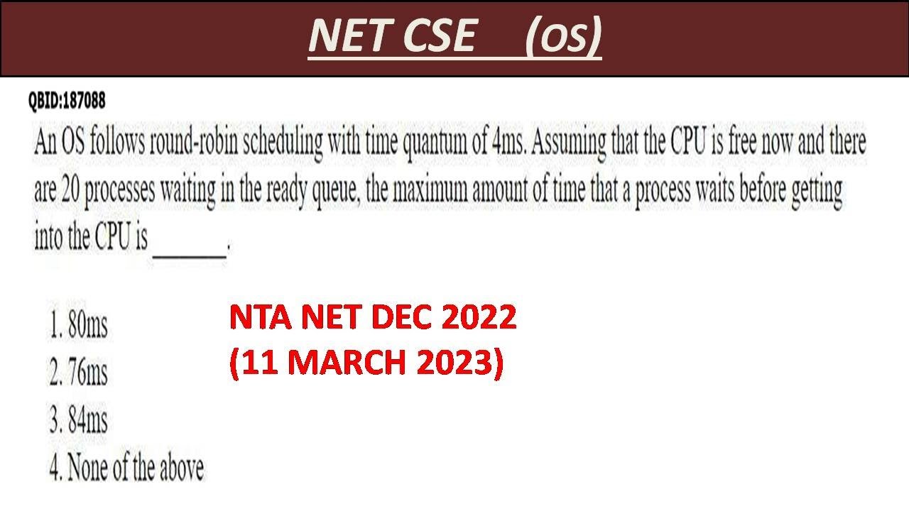 PYQ OF DEC 2022 | ROUND ROBIN SCHEDULING | NTA UGC NET JUNE 2025 EXAM | UGC NET JRF EXAM | COMP. SC.