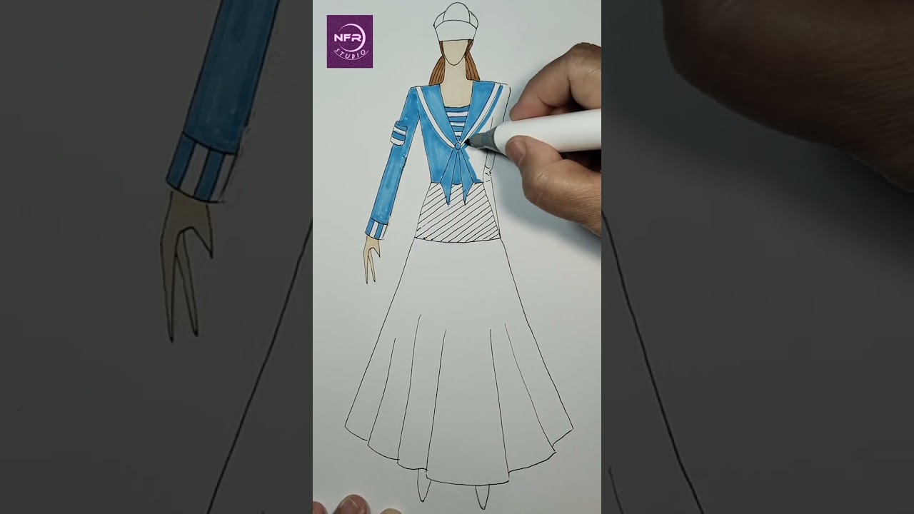 Fashion Design Drawing Sailor Style Dress 