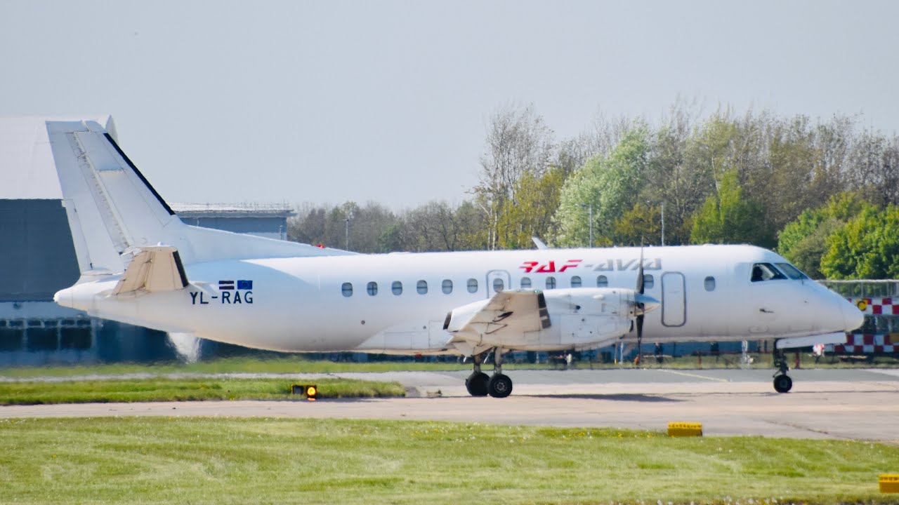 (4K) 36 YEARS OLD | RAF-Avia | YL-RAG | Saab 340A(F) at Manchester Airport | RWY05R