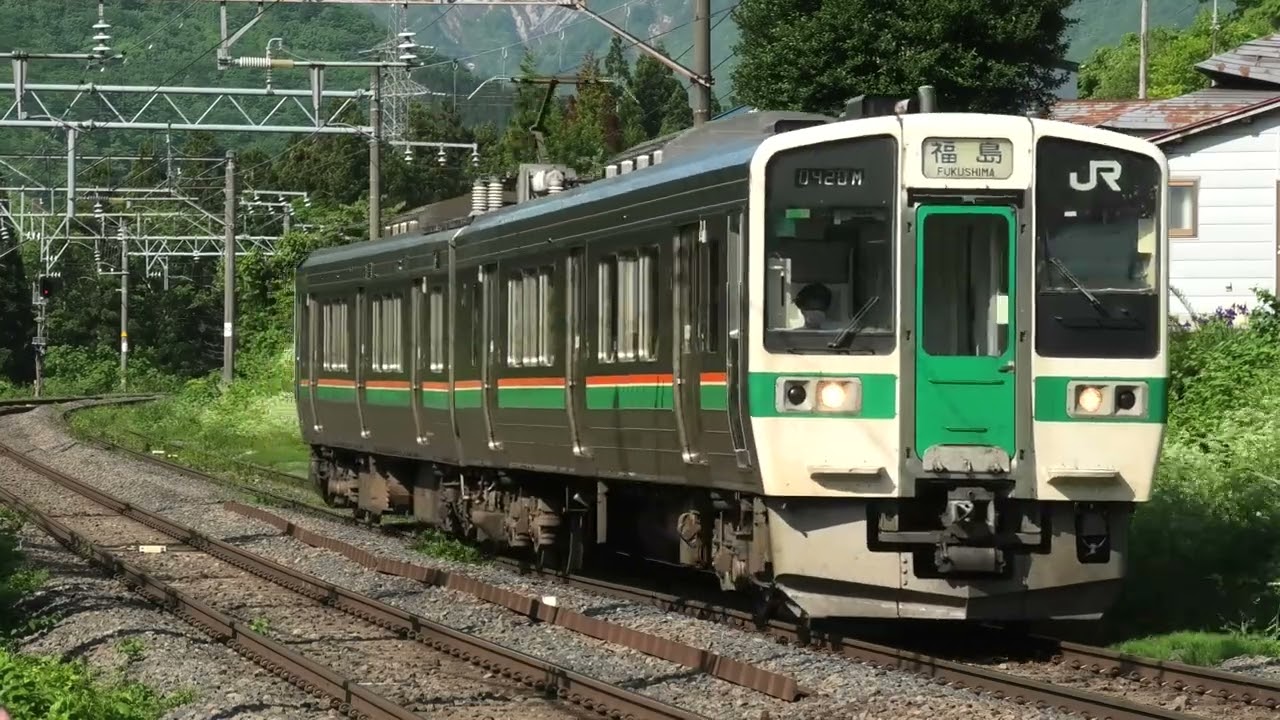 719系5000番台 幹カタY12編成 奥羽本線 普通福島行 庭坂～板谷通過【4K