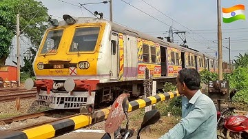 Beautiful Advertise Printed EMU local Train Furiously Skipping Throug Heavily crowded Railgate| ER