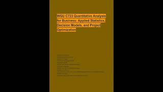 Wgu C723 QuantitATIve Analysis For Business Exam Study Guide Anderson Sweeney Williams