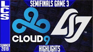 C9 vs CLG Highlights Game 3 | LCS Summer 2019 Playoffs Semi-finals | Cloud9 vs Counter Logic Gaming