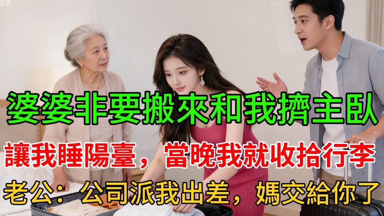 婆婆非要搬來和我擠主臥，讓我睡陽臺，當晚我就收拾行李，老公：公司派我出差，媽交給你了。