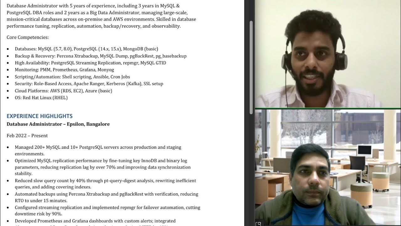5 years experience Mysql and fresher postgresql dba 