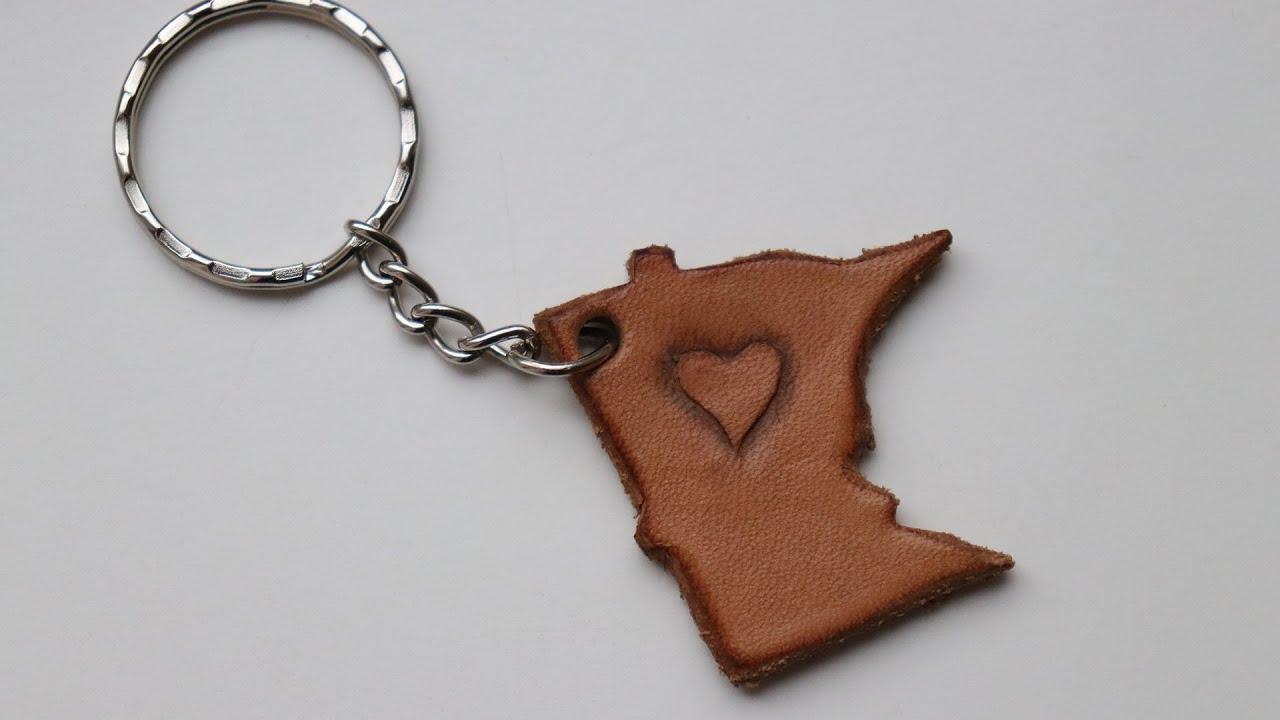 Making a leather Minnesota keychain! - YouTube