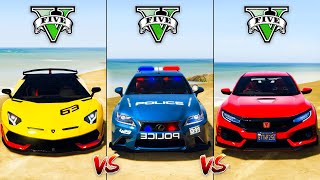 Lamborghini Aventador Svf vs Lexus Police vs Honda Civic - GTA 5 Car Mods Which is best?