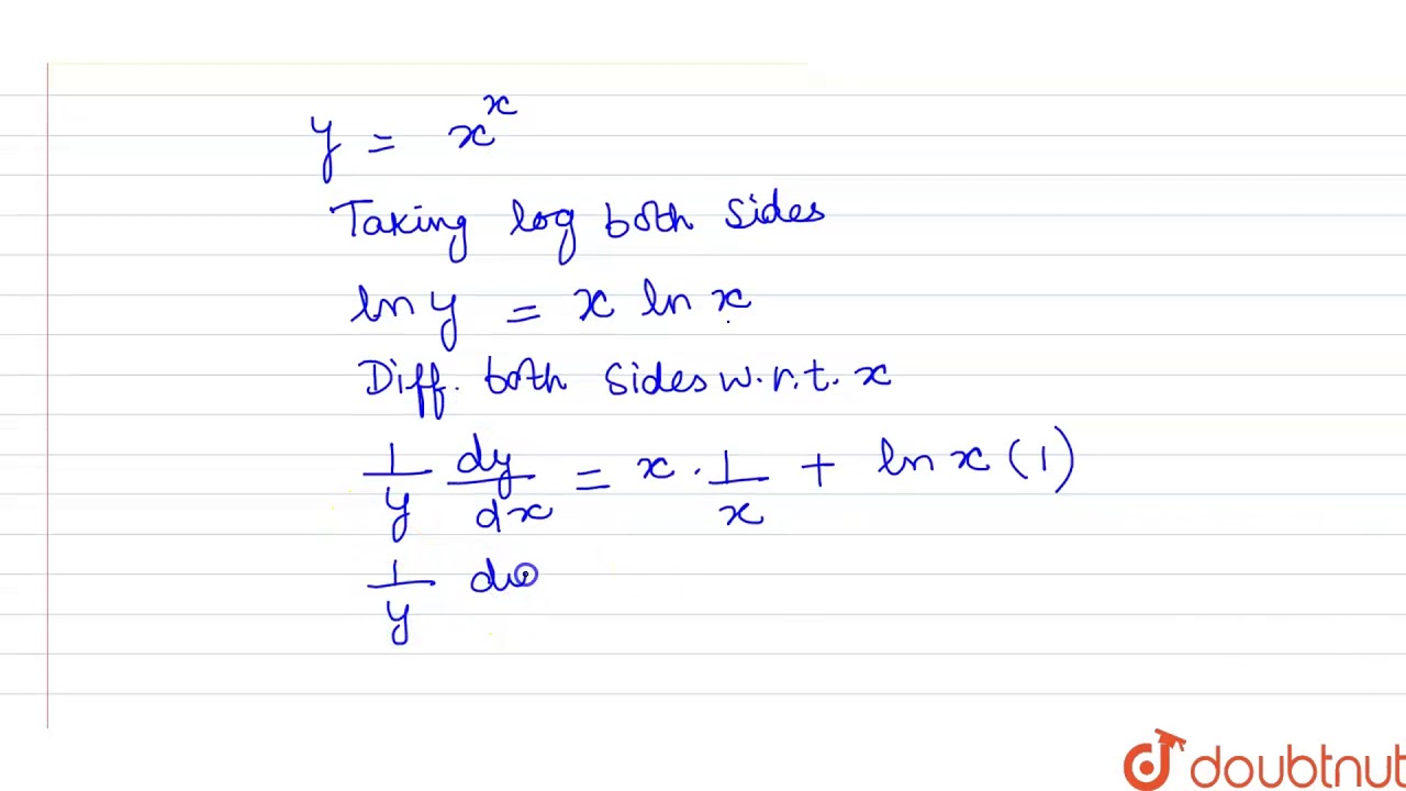 If `y=x^(x)`, what is `(dy)/(dx)` at x = 1 equal to? - YouTube