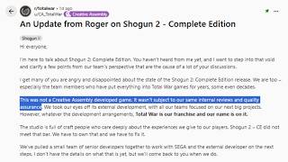 Creative Assembly Tries To Claim Shogun 2 Complete Edition Was Not Created By Them