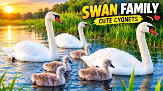 Swan Family With Adorable Baby Cygnets 🦢  Beautiful Family Moments in Nature  Birds Uncovered