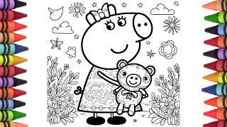 Peppa pig drawing with teddy, peppa pig colouring book, peppa tales, peppa in english,peppa official