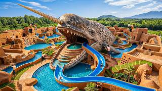 280 Days Building a 2-Story Fish Water Castle with Spiral Slides & Carved Rooms Using Primitive Tool
