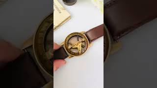 Nautical Brass Sundial Clock Leather Strap Stamped#shorts#youtubeshorts screenshot 1