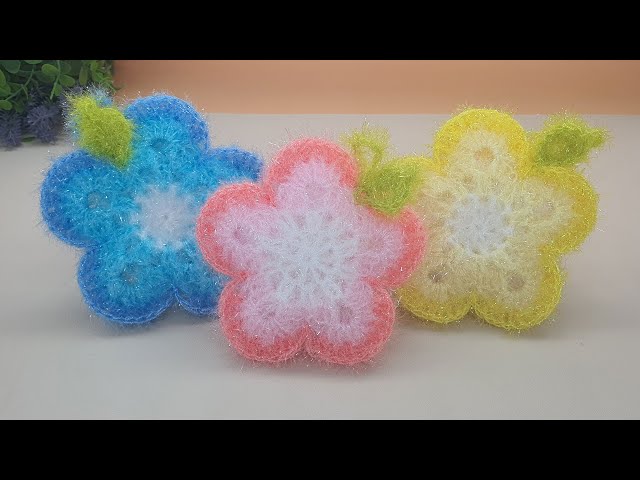 [수세미코바늘] 상큼한 꽃잎 평면 수세미 뜨기 Crochet Dish Scrubby 코바늘 crochet class=