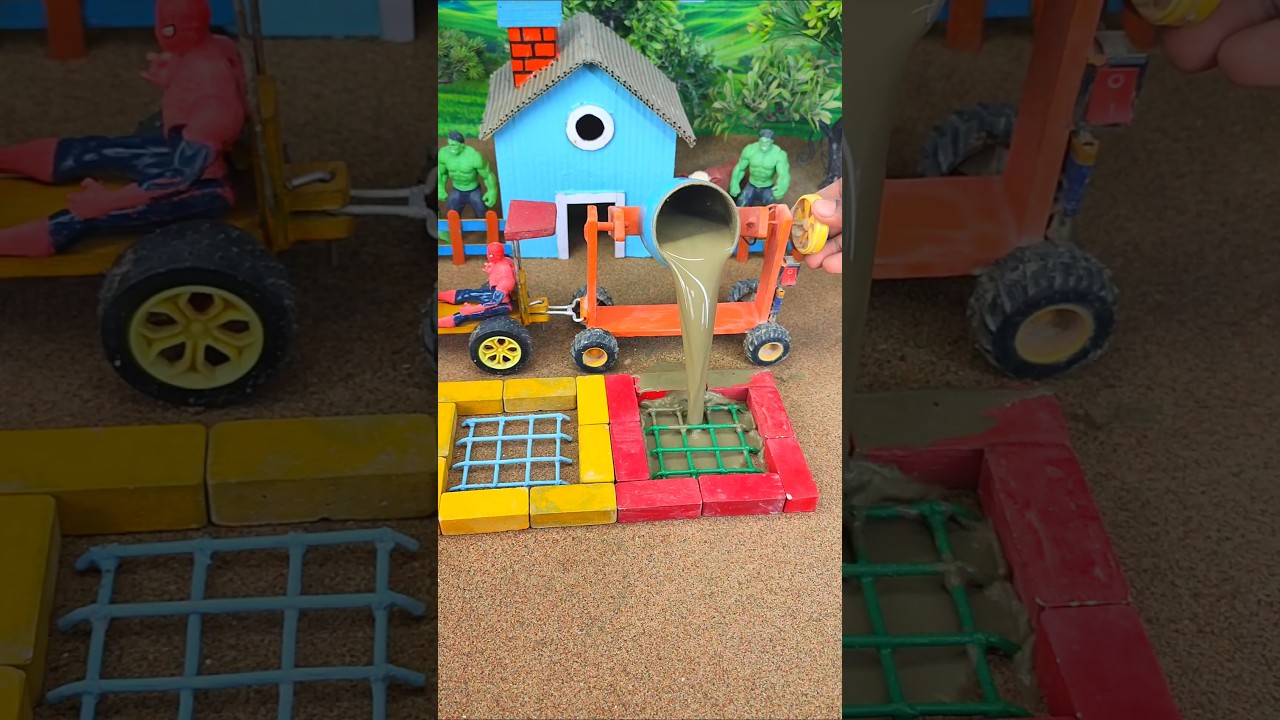 🚜🔥 Real Working Mini Tractor Making Cement Pillar Footing with Bricks | DIY 