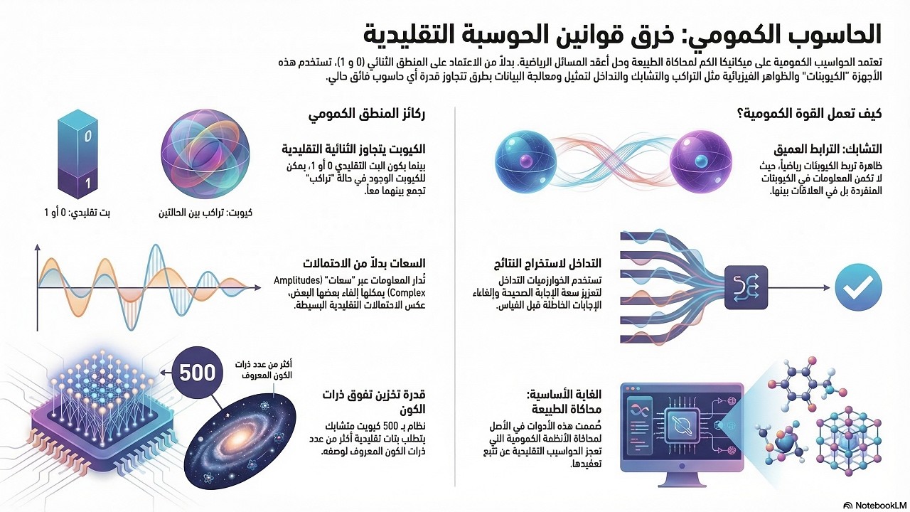 الحوسبة الكمومية: حل المستحيل. الحاسوب الكمي: الآلة التي تحسب بكل احتمالات الكون ⚛️