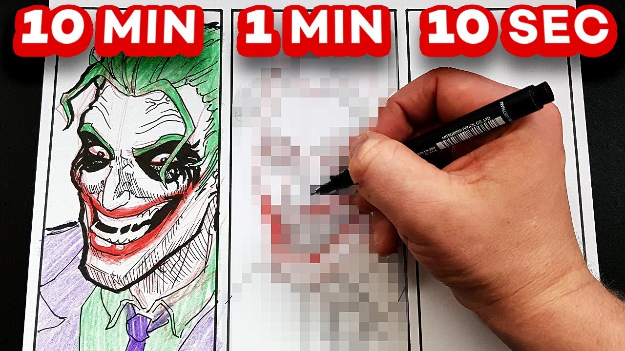 ⁣DRAWING THE JOKER in 10 MINUTES, 1 MINUTE & 10 SECONDS!